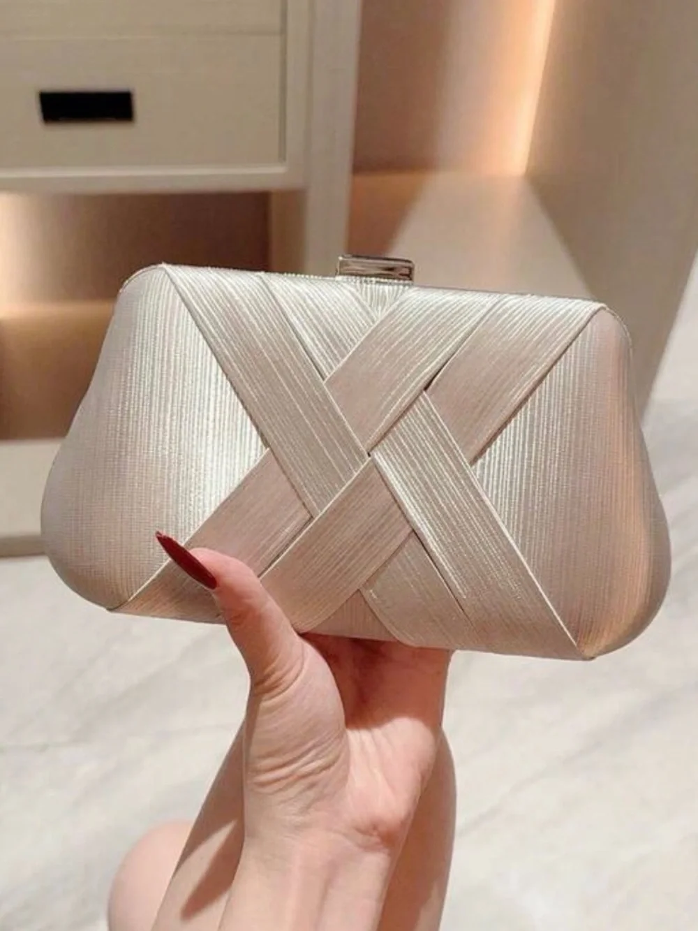 Elegant Silver Satin Clutch Bag by